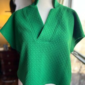 Emerald Green Textured Blouse XL Top Modern Minimalist Structured Timeless